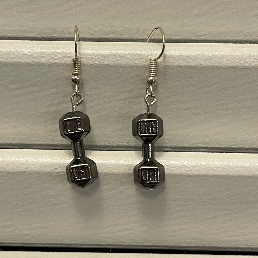 Hand crafted dumbbell earrings.